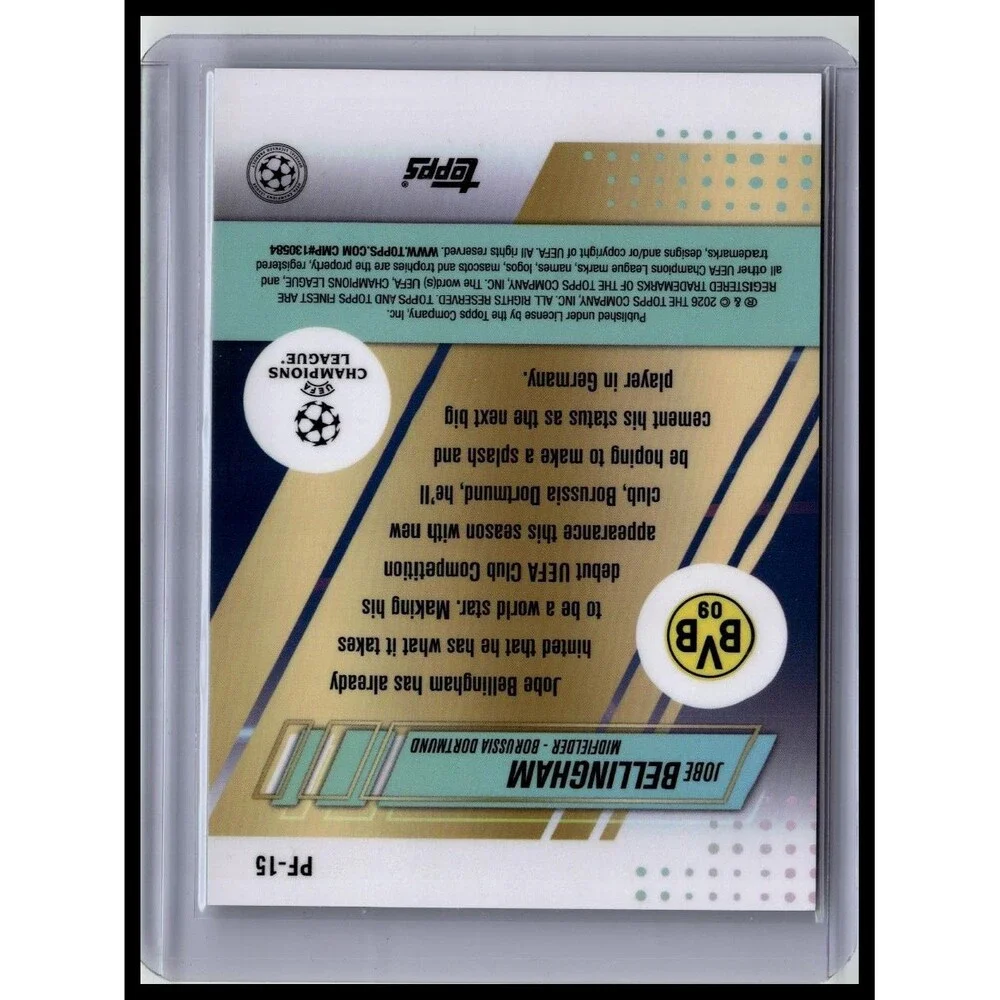 Topps Finest Jobe Bellingham RC Finest Prized Footballers #PF-15 Dortmund /50